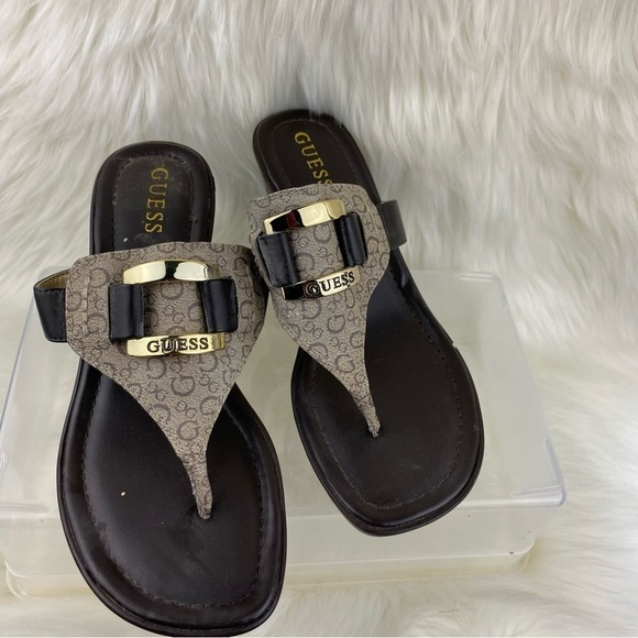 GUESS LOGO WEDGE SANDALS THONG SLIP ON SHOES SIZE 8 - Picture 1 of 11